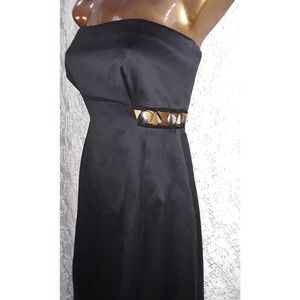 CHLOE Sz 38 Vintage Black Silk Strapless Cutout Dress w Chain Details